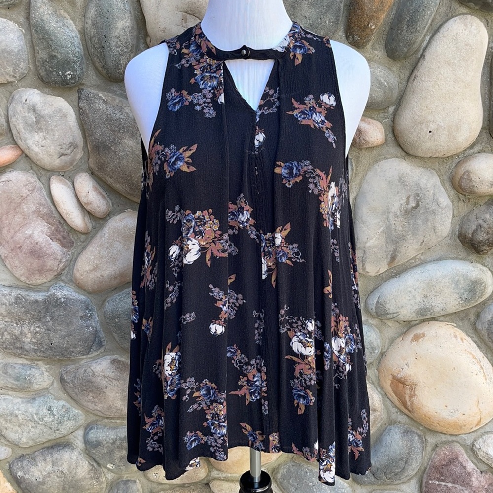 Free People Black Floral Tunic Top XS